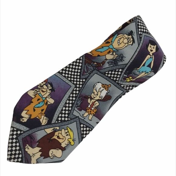 Current Events Checkered Flintstones Tie Black - Picture 1 of 8
